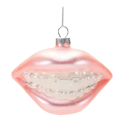 Melrose International Glass Smile With Braces Ornament (set Of 12) - Pink, White