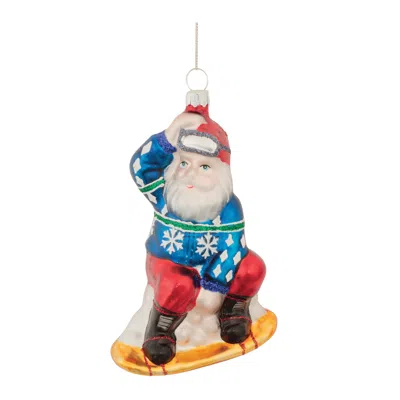 Melrose International Glass Snowboarding Santa Ornament (set Of 6) - Blue, Red