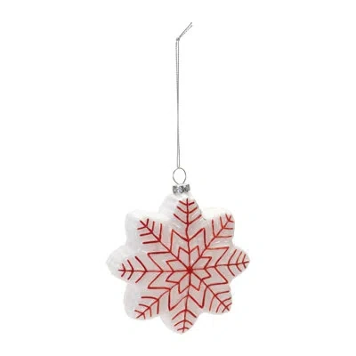 Melrose International Glass Snowflake Ornament (set Of 12) In White;red