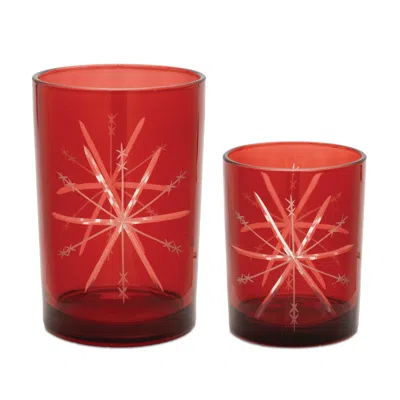 Melrose International Glass Snowflake Votive Holder (set Of 2) - Red
