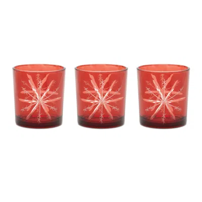 Melrose International Glass Snowflake Votive Holder (set Of 3) - Red