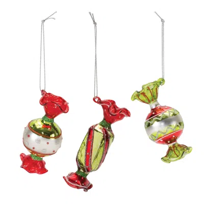 Melrose International Glass Wrapped Candy Ornament (set Of 12) - Red, White, Green