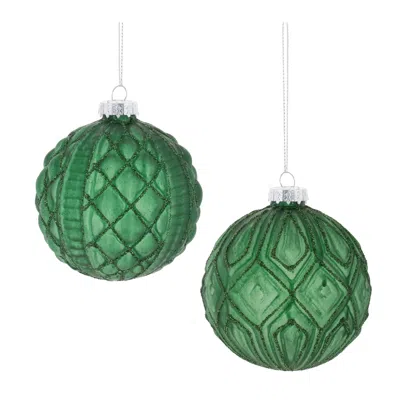 Melrose International Glitter Frosted Glass Ball Ornament (set Of 12) - Green