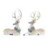 Melrose International Glittered Deer With Holly Wreath (set Of 2) - Beige, White
