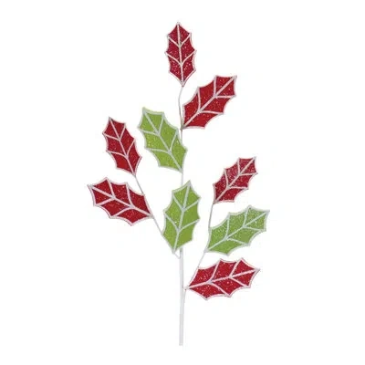 Melrose International Glittered Fabric Holly Stems In Red,green