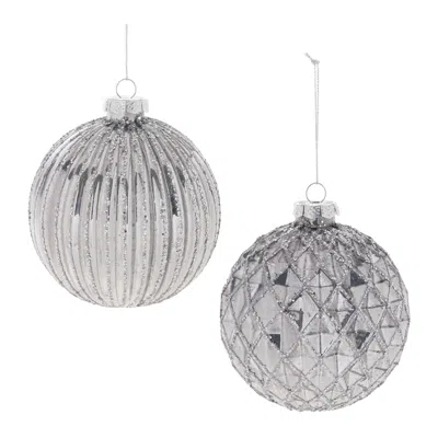 Melrose International Glittered Glass Ball Ornament (set Of 6) - Silver