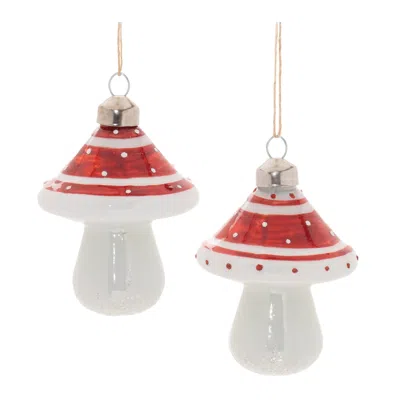 Melrose International Glittered Glass Mushroom Ornament (set Of 6) - Red, White