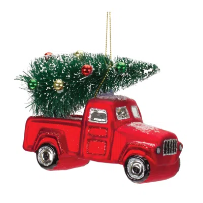 Melrose International Glittered Glass Pickup Truck Ornament (set Of 6) - Red, Green