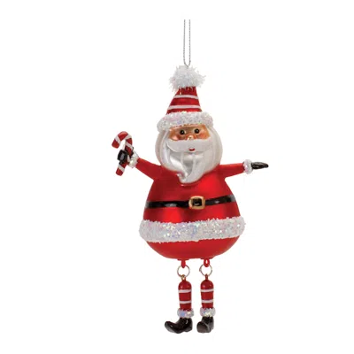 Melrose International Glittered Glass Santa Ornament With Dangle Legs (set Of 6) - Red, White