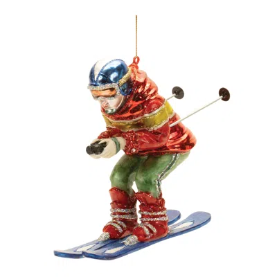Melrose International Glittered Glass Skier Ornament (set Of 6) - Red, Blue