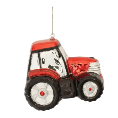 Melrose International Glittered Glass Tractor Ornament (set Of 6) - Red, Silver