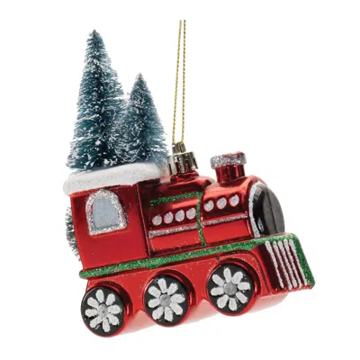 Melrose International Glittered Glass Train Ornament (set Of 6) - Red, Green