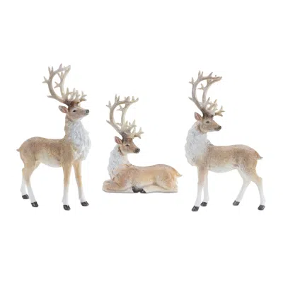 Melrose International Glittered Holiday Deer Figurine (set Of 3) - Beige, White