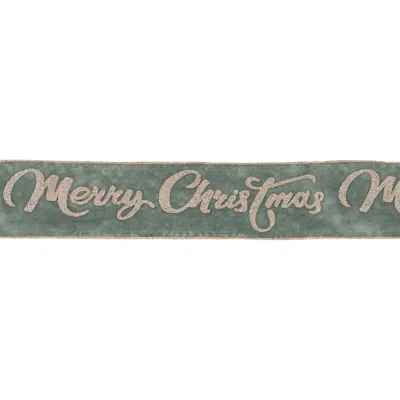 Melrose International Glittered Merry Christmas Wired Ribbon 4" X 5 Yds. - Green, Gold