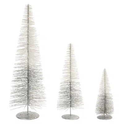 Melrose International Glittered Ombre Bottle Brush Tree (set Of 3) - Silver