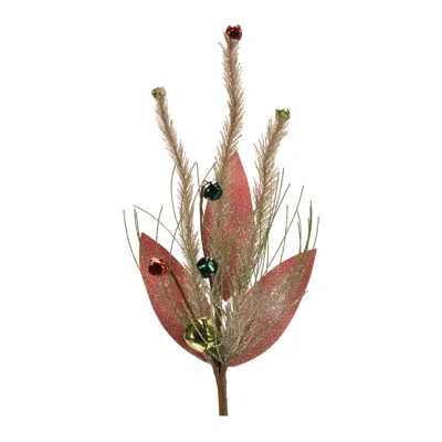 Melrose International Glittered Pine And Sleigh Bell Spray (set Of 6) - Red, Green