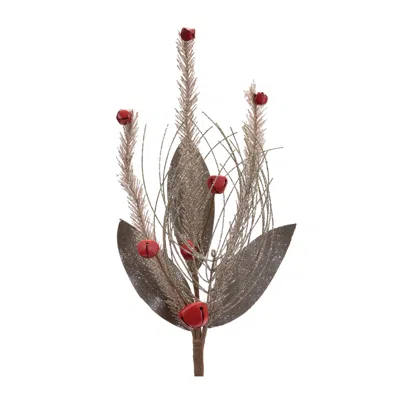 Melrose International Glittered Pine And Sleigh Bell Spray (set Of 6) - Red, Silver