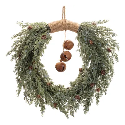 Melrose International Glittered Pine With Sleigh Bell Wreath 22"d - Green, Brown