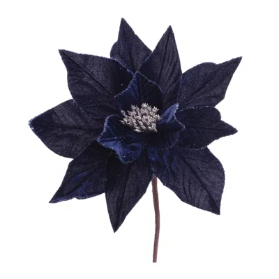 Melrose International Glittered Poinsettia Flower Stem (set Of 6) - Blue, Gray