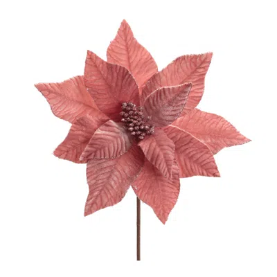 Melrose International Glittered Poinsettia Flower Stem (set Of 6) - Pink