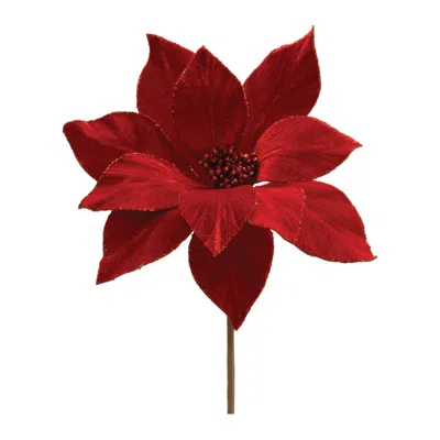 Melrose International Glittered Poinsettia Flower Stem (set Of 6) - Red