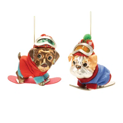 Melrose International Glittered Snowboarding Dog Ornament (set Of 6) - Brown