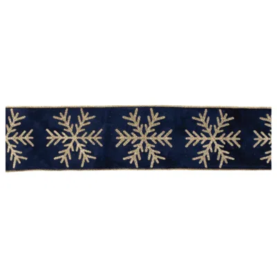 Melrose International Glittered Snowflake Wired Ribbon 4" X 5 Yds. - Blue, Gold