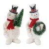 Melrose International Glittered Snowman Figurine (set Of 2) - White, Red, Green