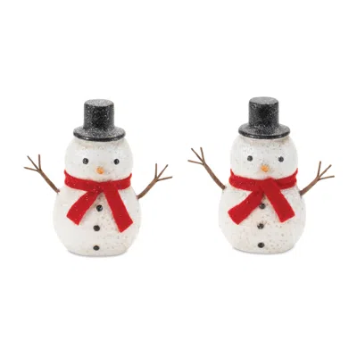 Melrose International Glittered Snowman Figurine (set Of 6) - White, Red