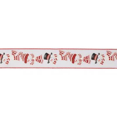 Melrose International Glittered Snowman Wired Ribbon (set Of 2) - White, Red