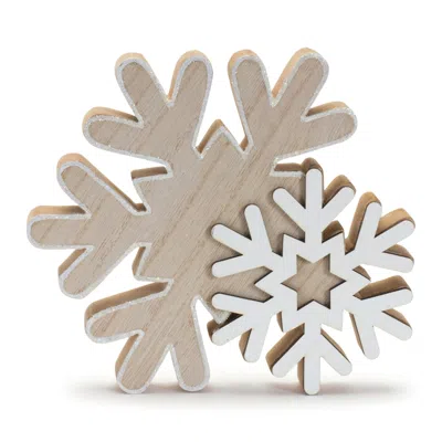 Melrose International Glittered Wood Snowflake (set Of 4) - Brown, White