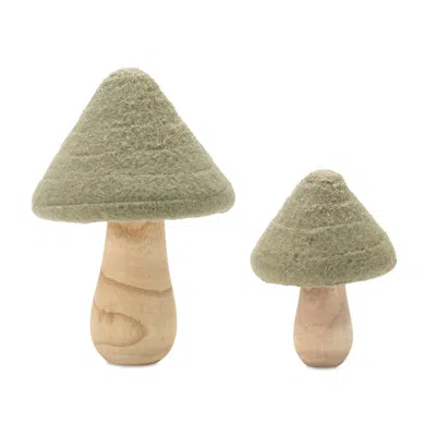 Melrose International Glittered Wool Mushroom Decor (set Of 2) - Green, Gold