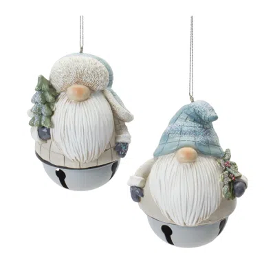 Melrose International Gnome Sleigh Bell Ornament (set Of 12) - Blue, Cream