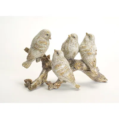 Melrose International Gold Brushed Birds On A Branch Figurine (set Of 2) - Bronze, Beige