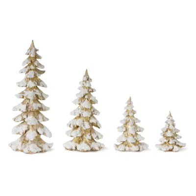 Melrose International Gold Flocked Pine Tree Decor (set Of 4) - Gold, White