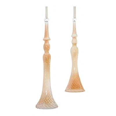 Melrose International Gold Ombre Swirl Glass Drop Ornament (set Of 12) In White;orange