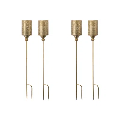 Melrose International Gold Punched Metal Candle Holder Garden Stake (set Of 4) - Gold