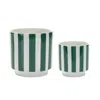 Melrose International Green And White Striped Planter (set Of 2) - Green, White