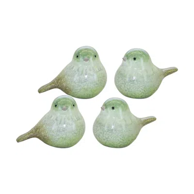 Melrose International Green Terra Cotta Bird Figurine (set Of 4) - Green, White