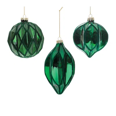 Melrose International Green Textured Harlequin Glass Ornament (set Of 6) - Green