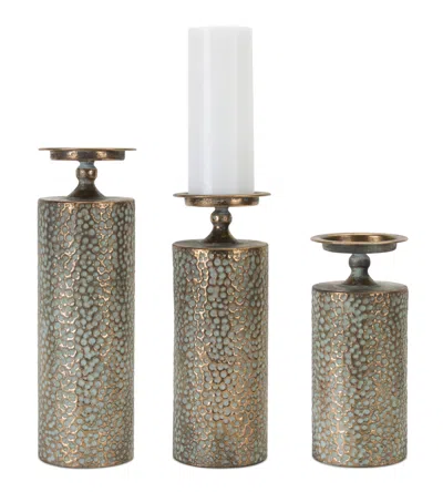 Melrose International Hammered Bronze Metal Candle Holder (set Of 3) - Copper, Green