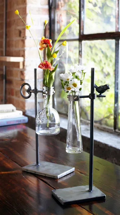 Melrose International Hanging Bud Vase With Metal Stand (set Of 2) - Brown