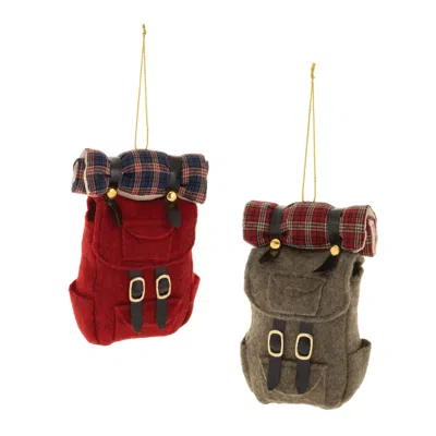 Melrose International Hiking Backpack Ornament (set Of 12) - Red, Green, Brown