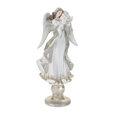 Melrose International Holiday Angel Statue On Pedestal 20"h - White, Gold