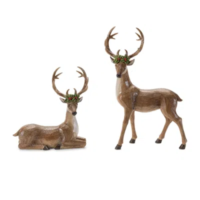 Melrose International Holiday Deer Figurine (set Of 2) - Brown, Red