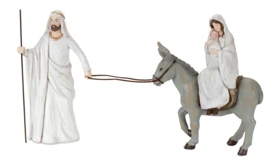 Melrose International Holiday Family With Donkey And Baby Figurine 11"h - White, Grey, Brown In Multi