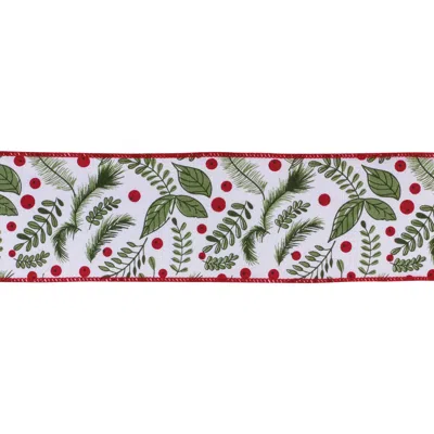 Melrose International Holiday Foliage Ribbon 4" X 10 Yds. - White, Green, Red