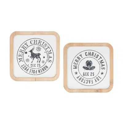 Melrose International Holiday Mail Stamp Plaque (set Of 12) - White, Brown