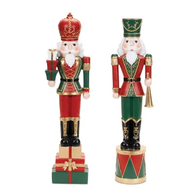 Melrose International Holiday Nutcracker Soldier (set Of 2) - Red, Green, Black