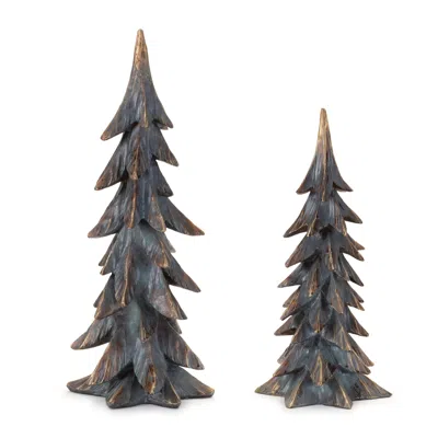 Melrose International Holiday Pine Tree (set Of 2) - Gray, Gold In Multi